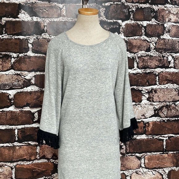 Ethereal Papercrane Sweater Tunic Dress Grey Black Fringe Size Small - Picture 6 of 11